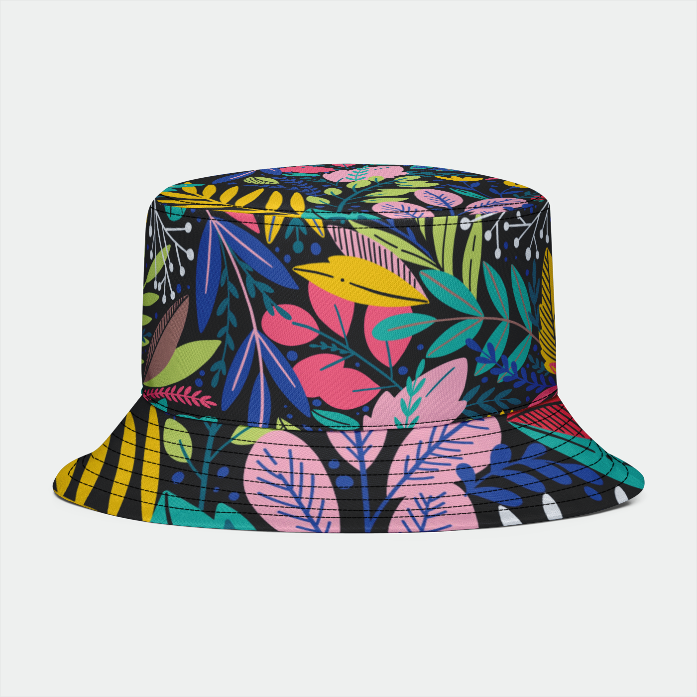 Summer Flowers Black Bucket Hat